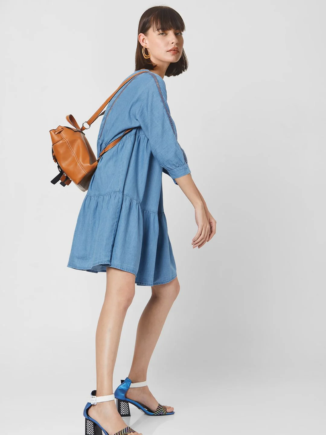 Blue Denim Tiered Shift Dress - Image 2