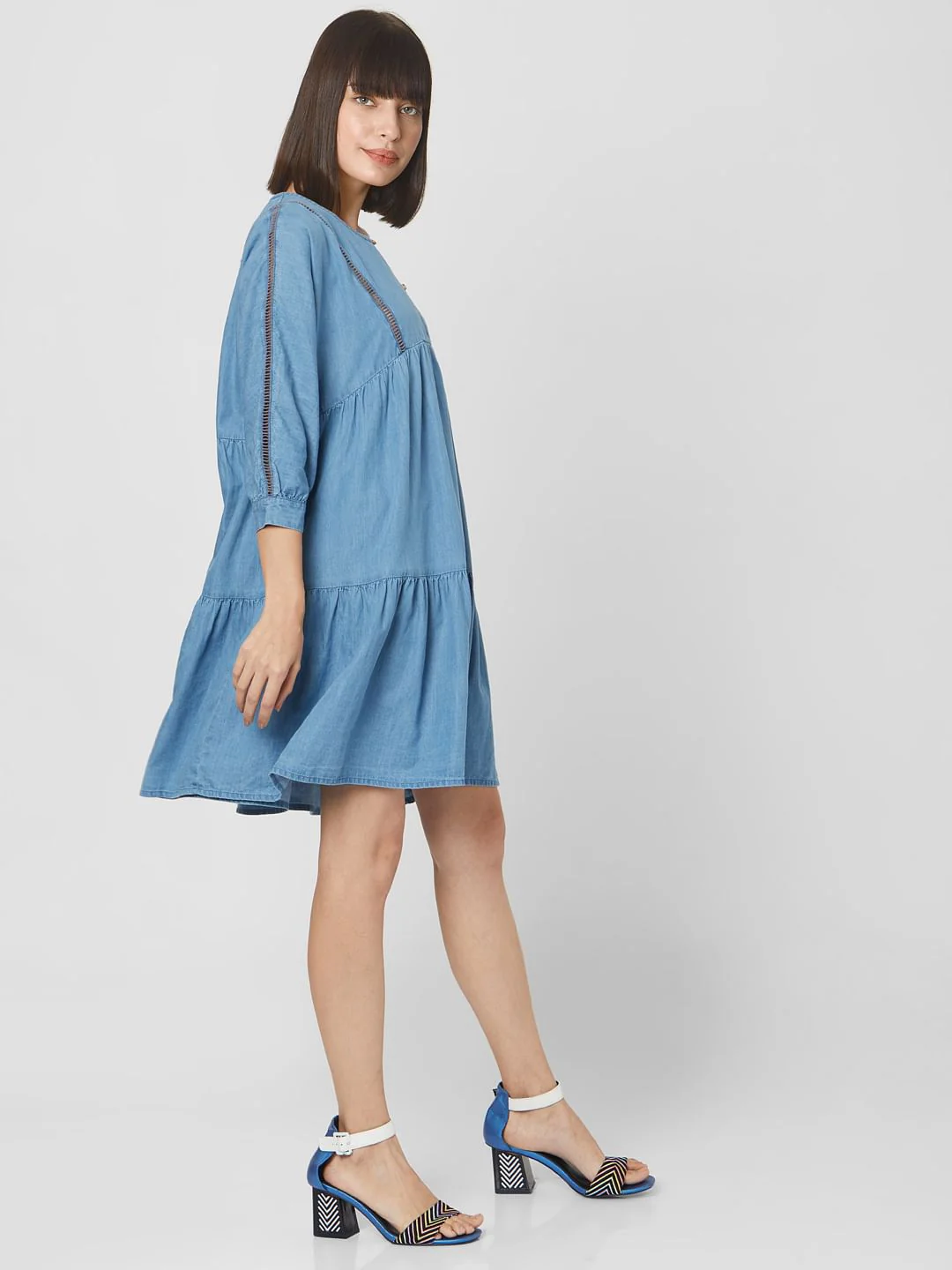 Blue Denim Tiered Shift Dress - Image 3