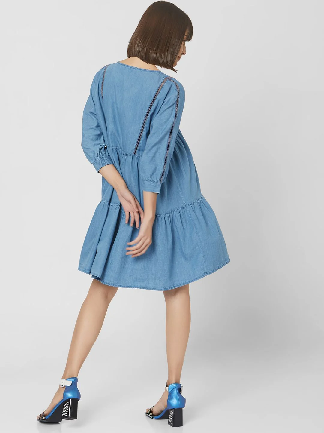 Blue Denim Tiered Shift Dress - Image 4