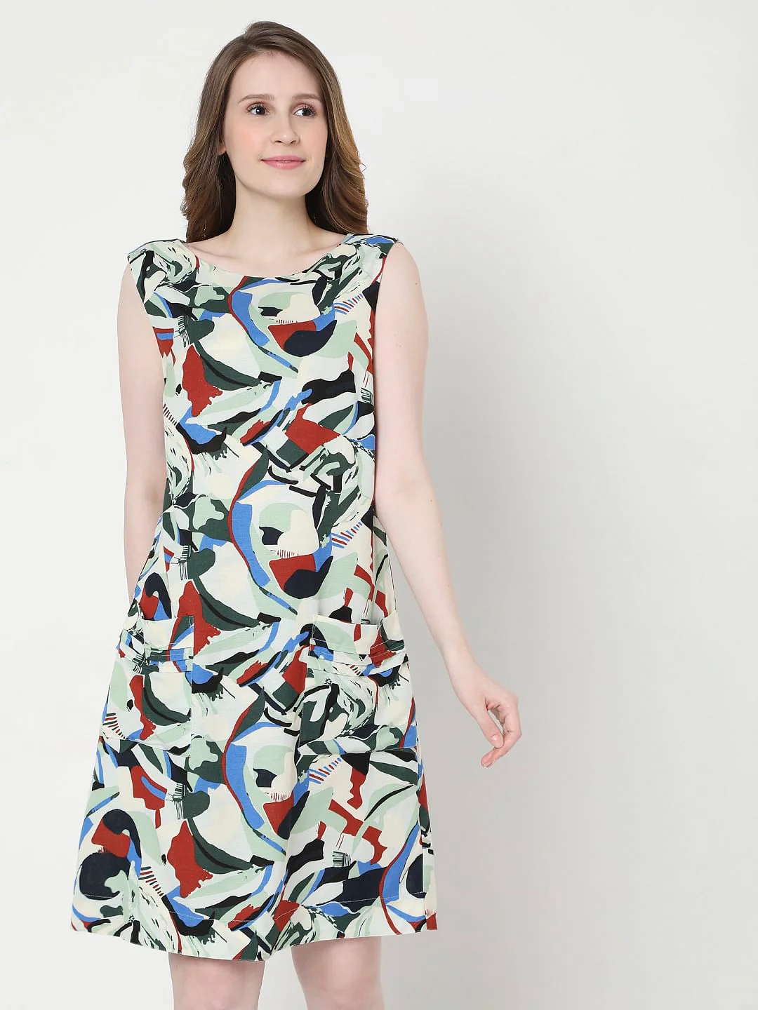 Beige Abstract Print Shift Dress - Image 2