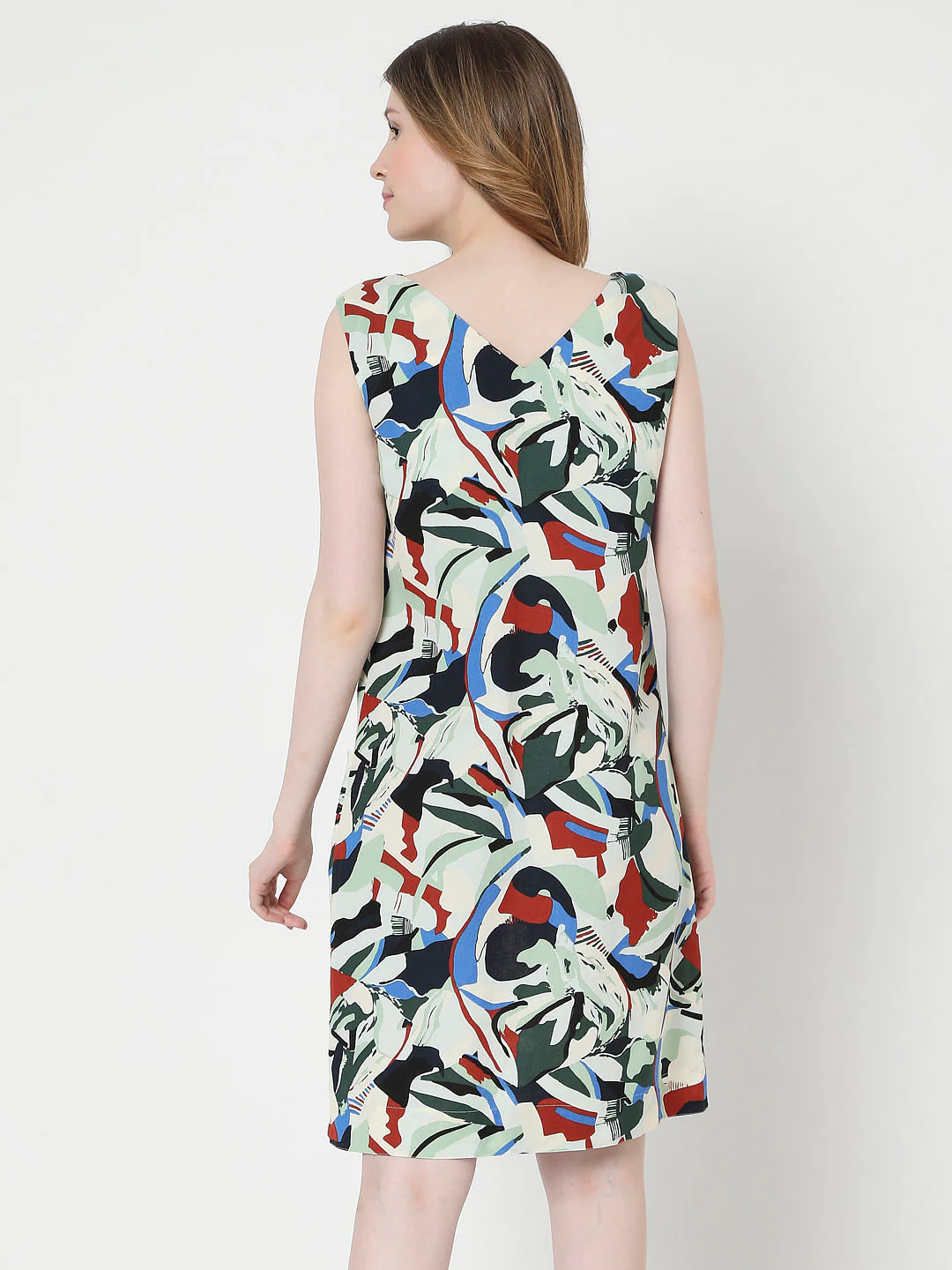 Beige Abstract Print Shift Dress - Image 4