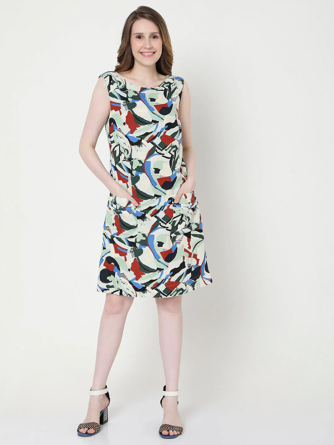 Beige Abstract Print Shift Dress - Image 5