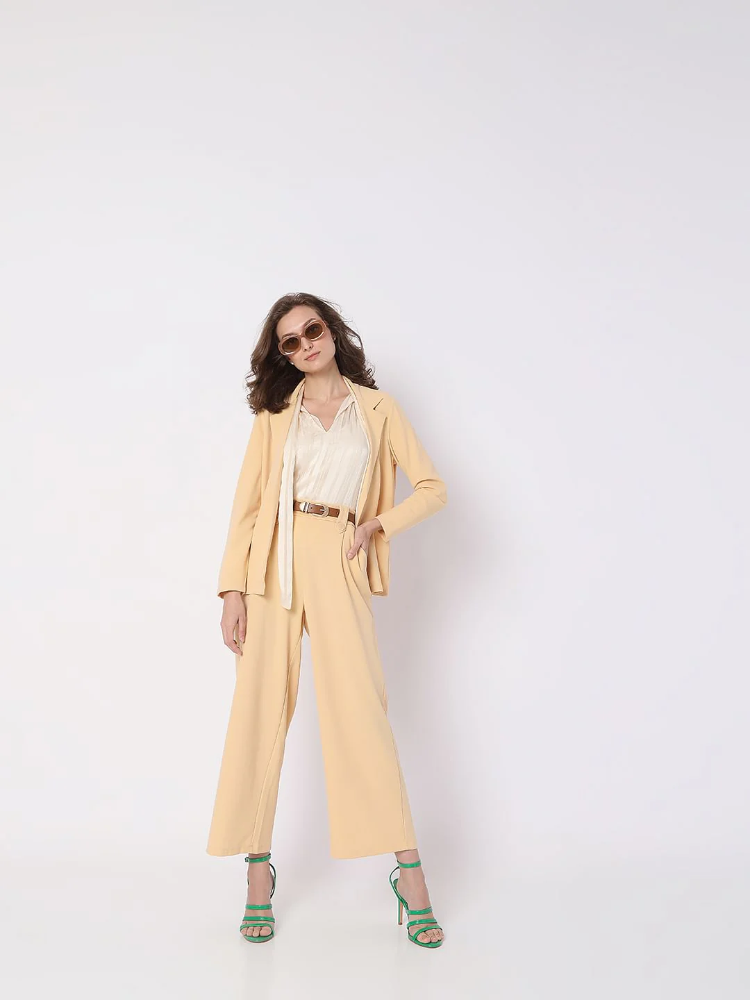 Beige High Rise Wide Leg Co-Ord Set Culottes