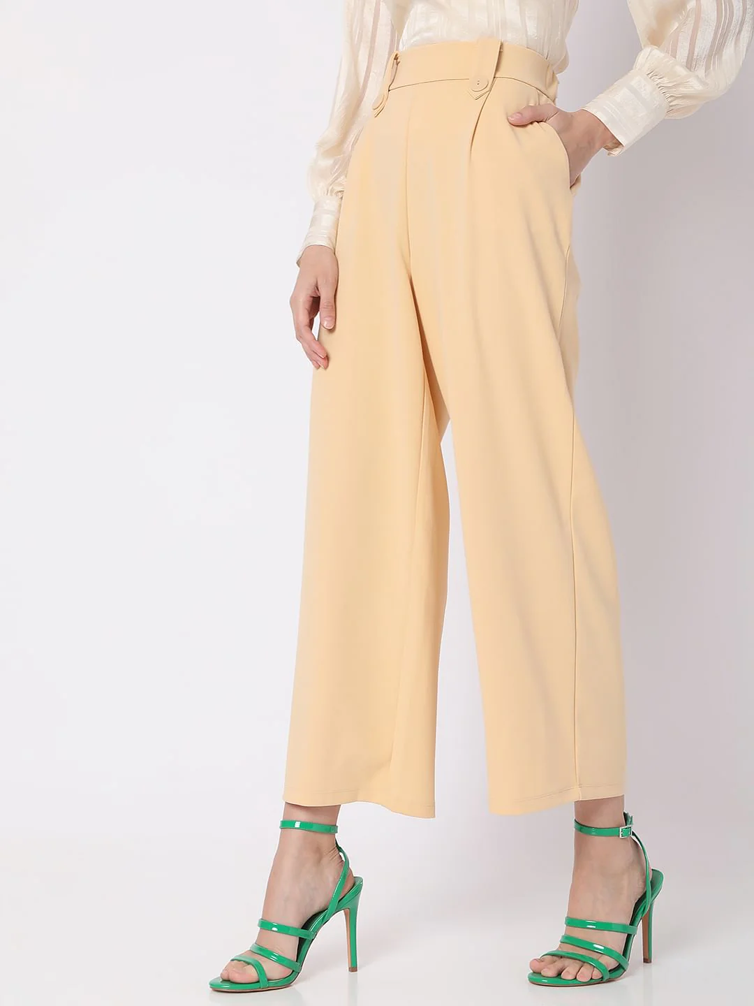 Beige High Rise Wide Leg Co-Ord Set Culottes - Image 3
