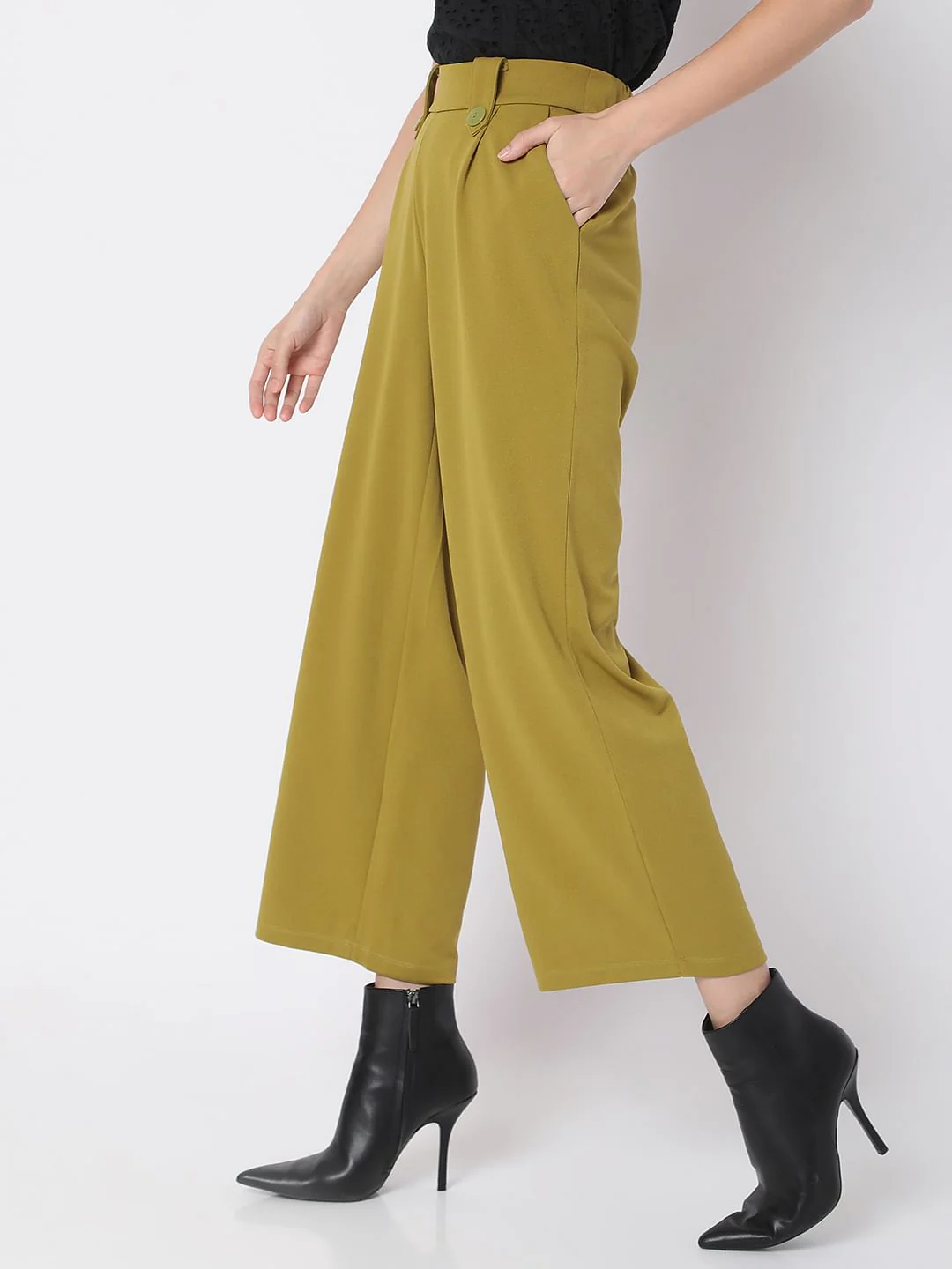 Green High Rise Wide Leg Co-Ord Set Culottes - Image 3