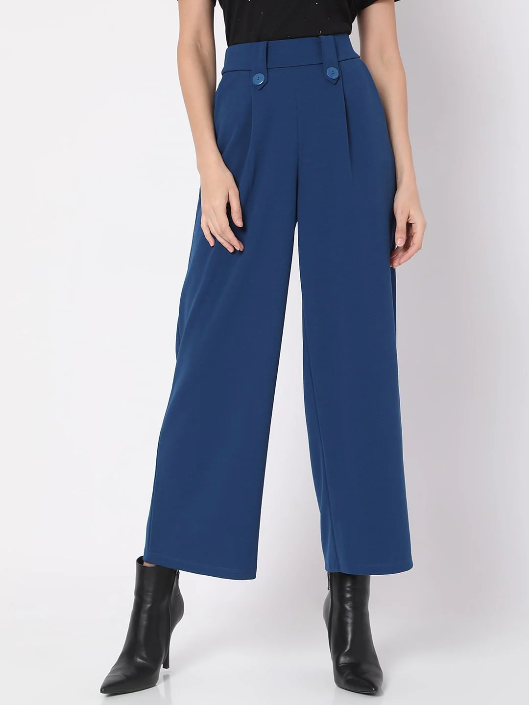 Dark Blue High Rise Wide Leg Co-Ord Set Culottes - Image 2