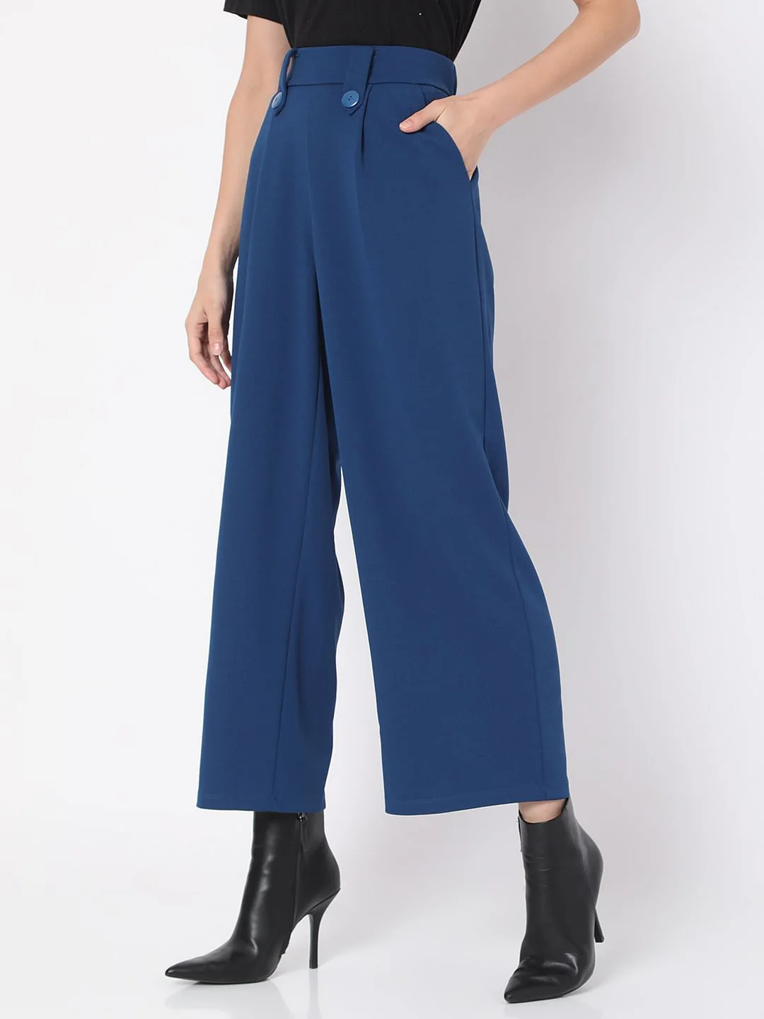 Dark Blue High Rise Wide Leg Co-Ord Set Culottes - Image 3