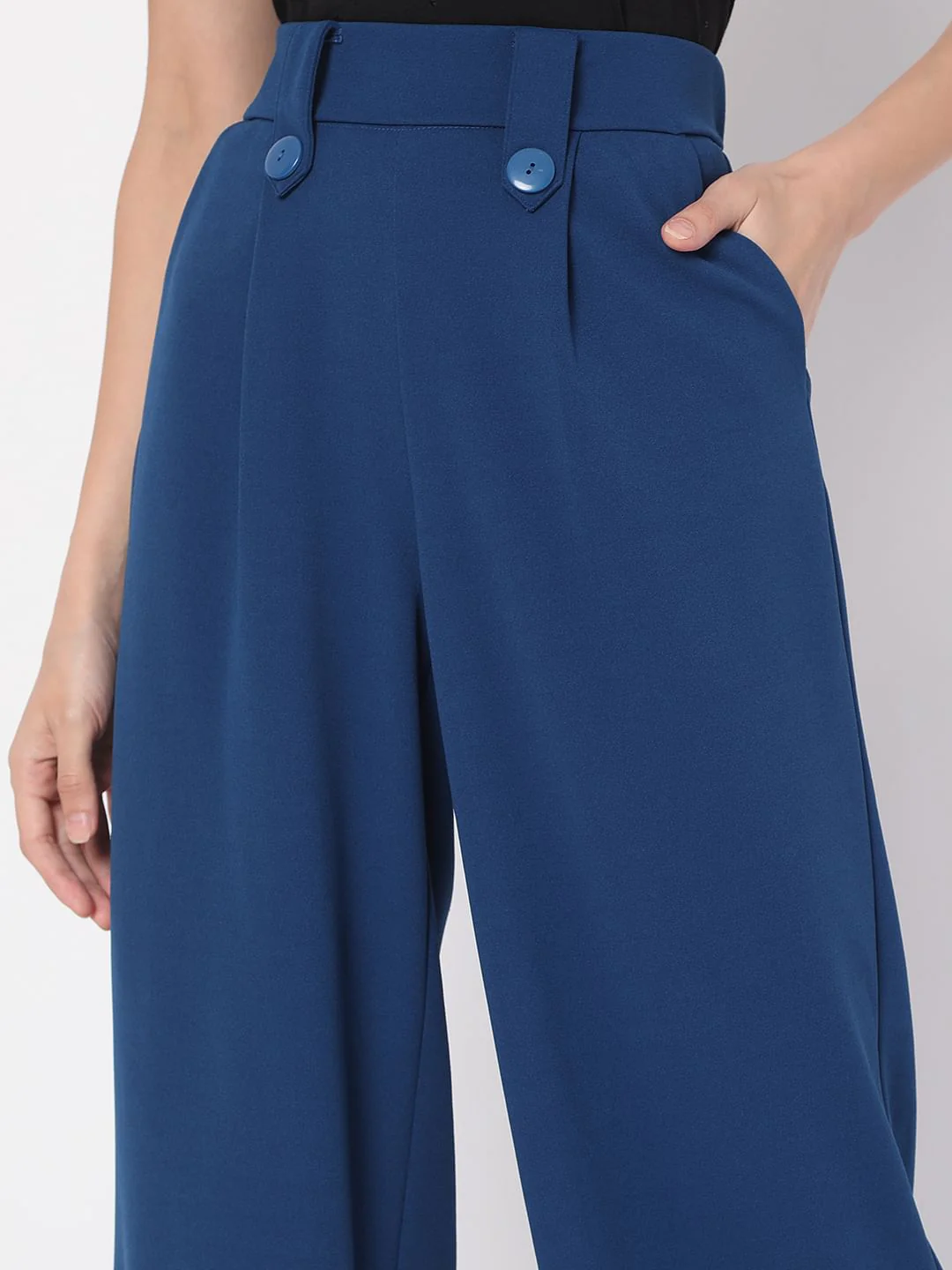 Dark Blue High Rise Wide Leg Co-Ord Set Culottes - Image 5