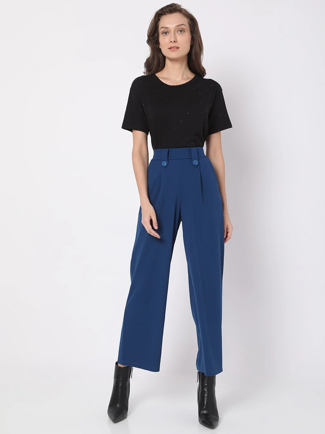 Dark Blue High Rise Wide Leg Co-Ord Set Culottes - Image 6