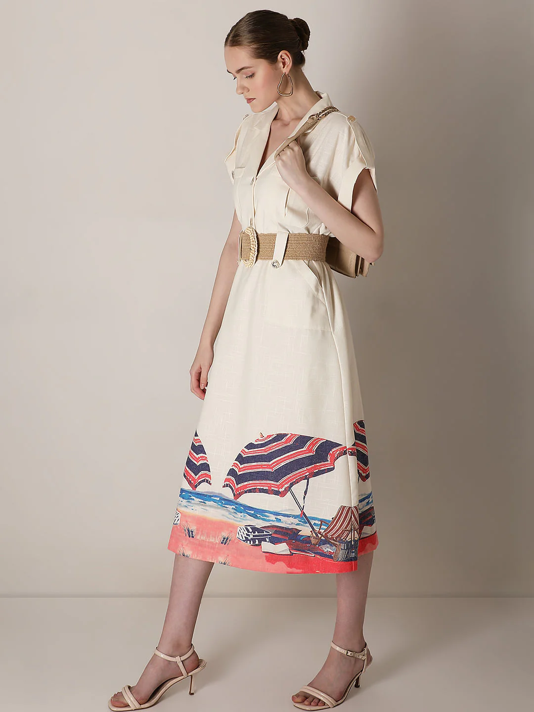Cream Printed Shirt Dress