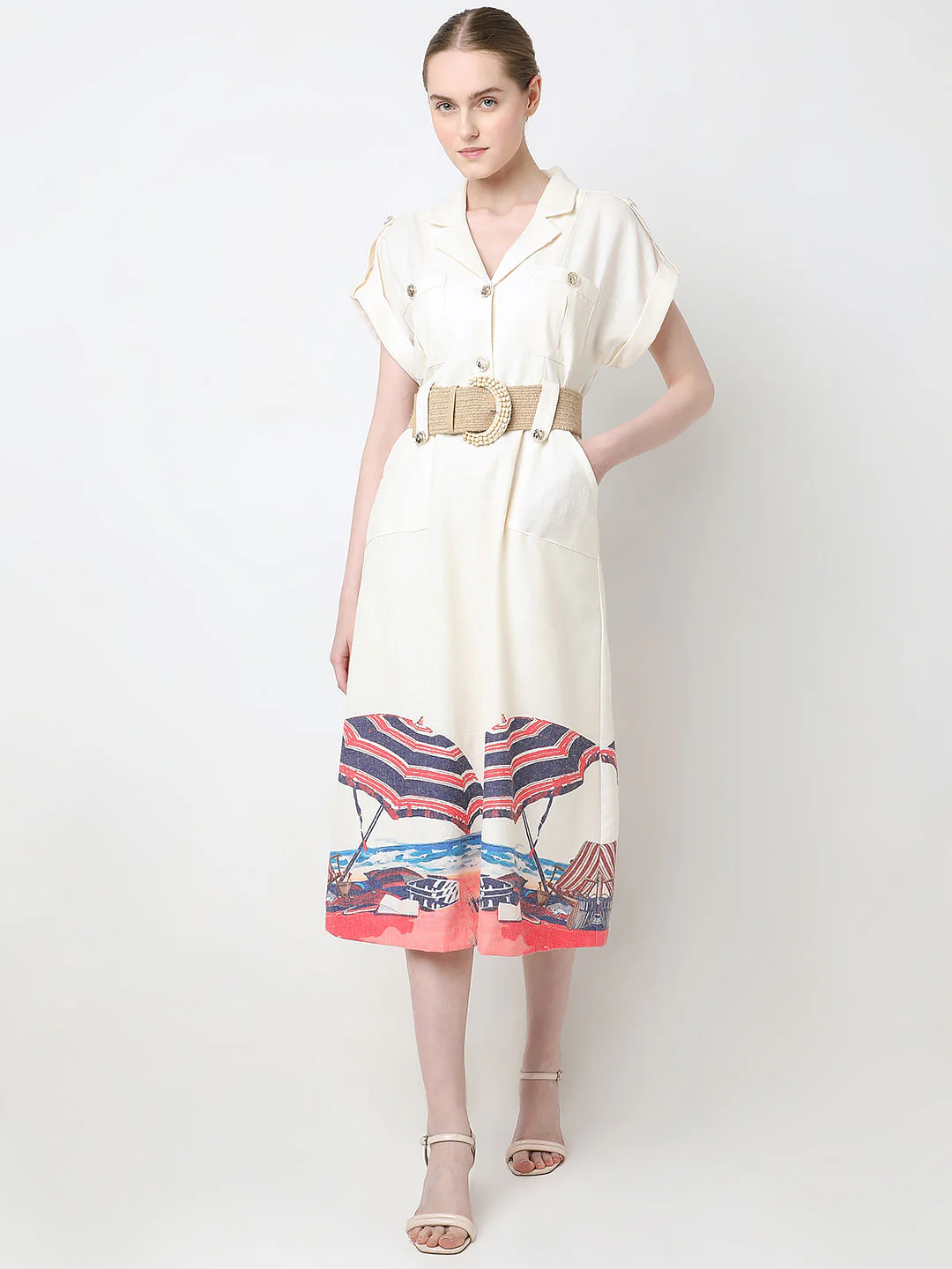 Cream Printed Shirt Dress - Image 2