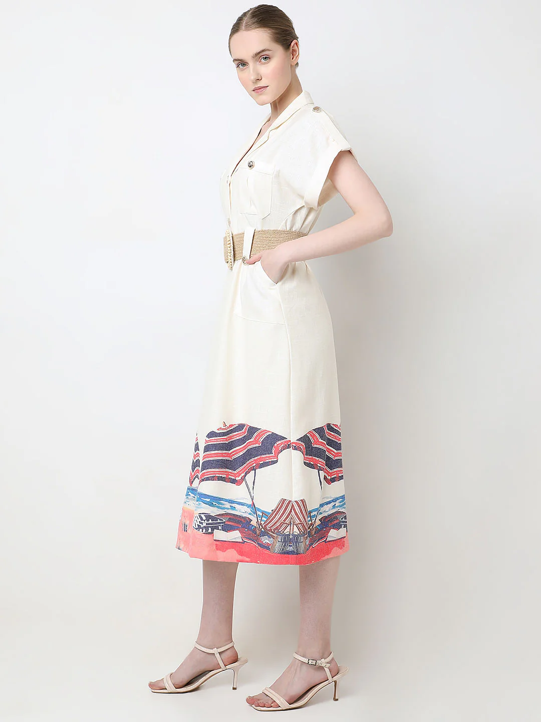 Cream Printed Shirt Dress - Image 3