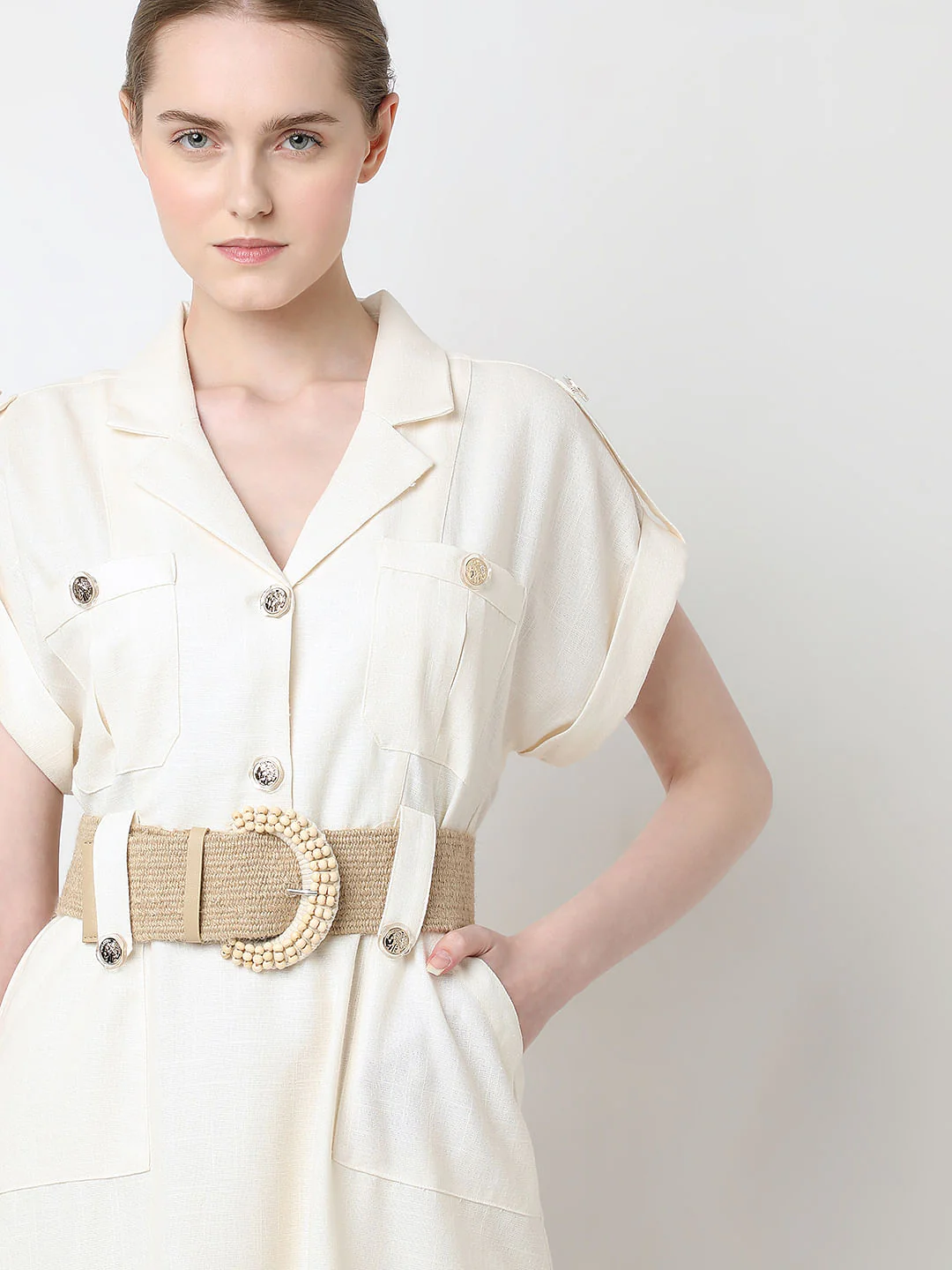 Cream Printed Shirt Dress - Image 5