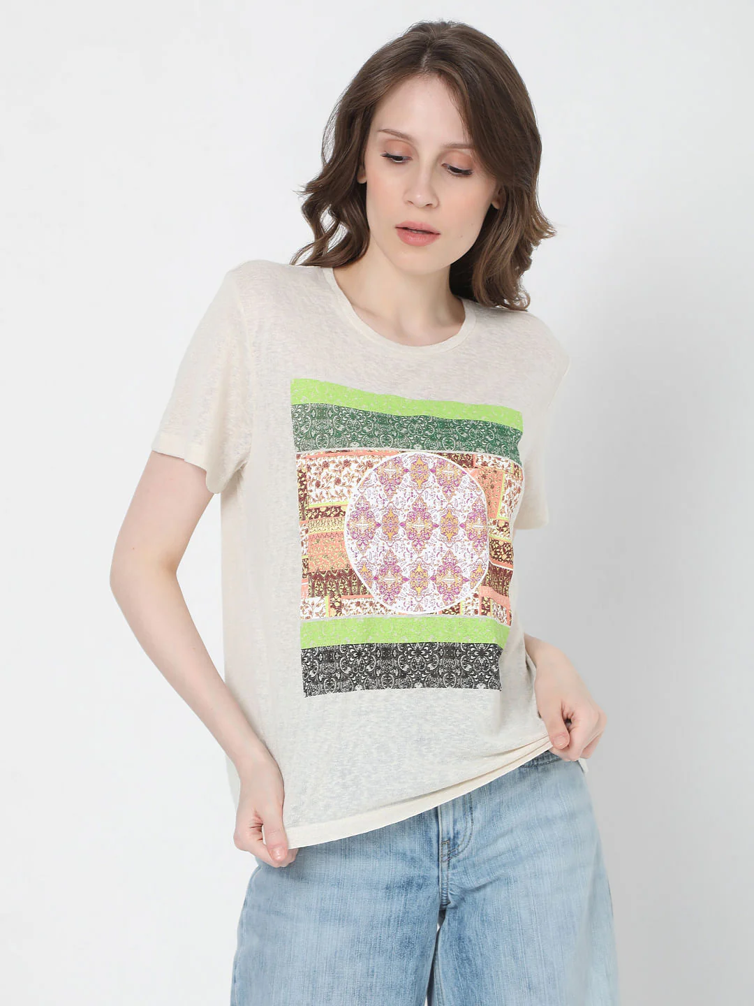 Beige Graphic Print T-Shirt - Image 2