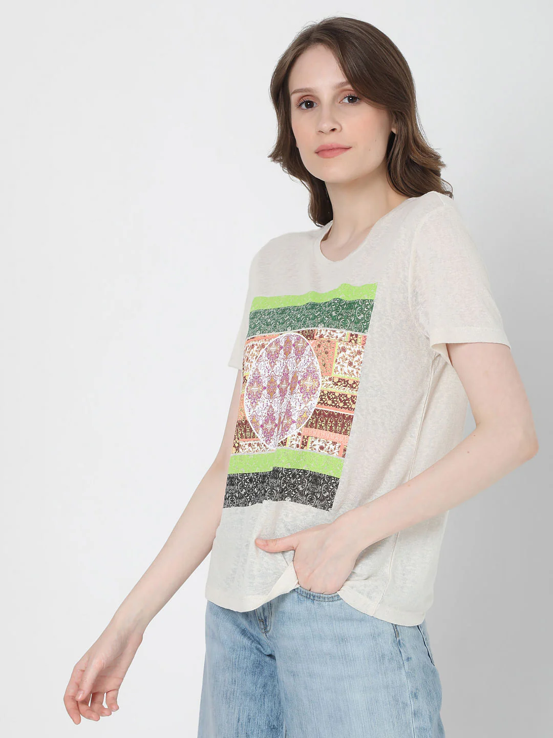Beige Graphic Print T-Shirt - Image 3