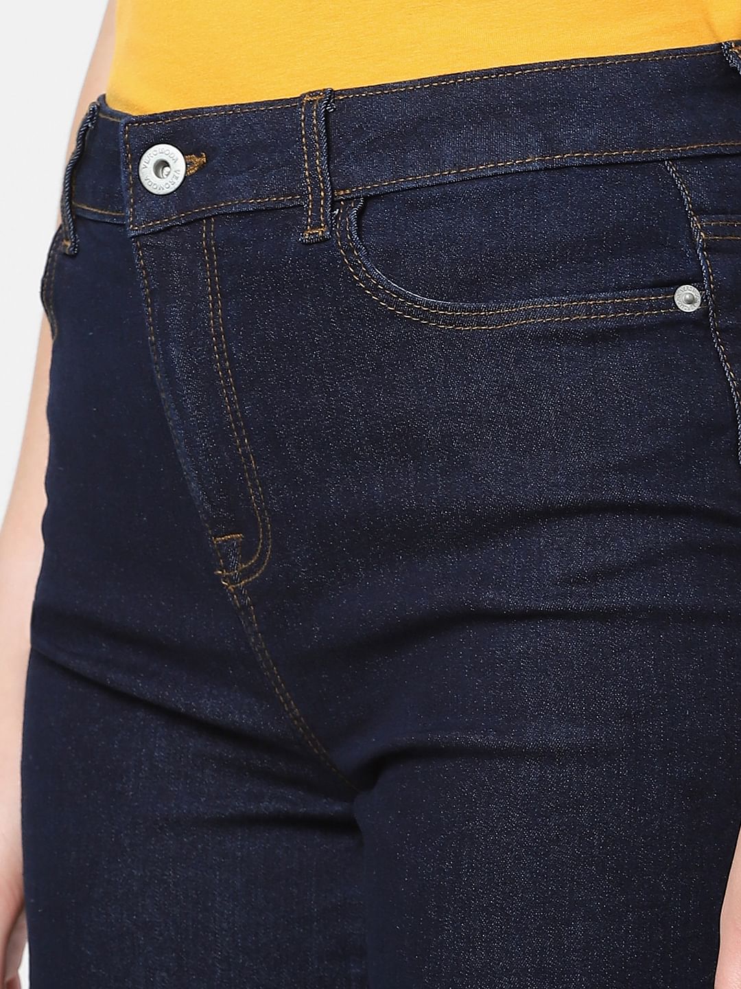 Dark Blue High Rise Wide Leg Jeans - Image 4