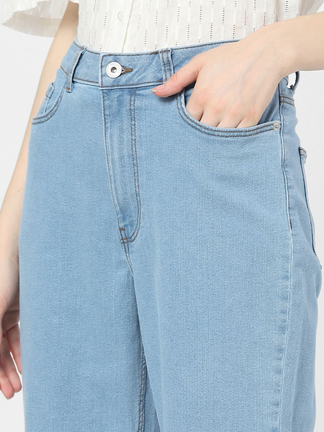 Light Blue Mid Rise Flared Jeans - Image 5