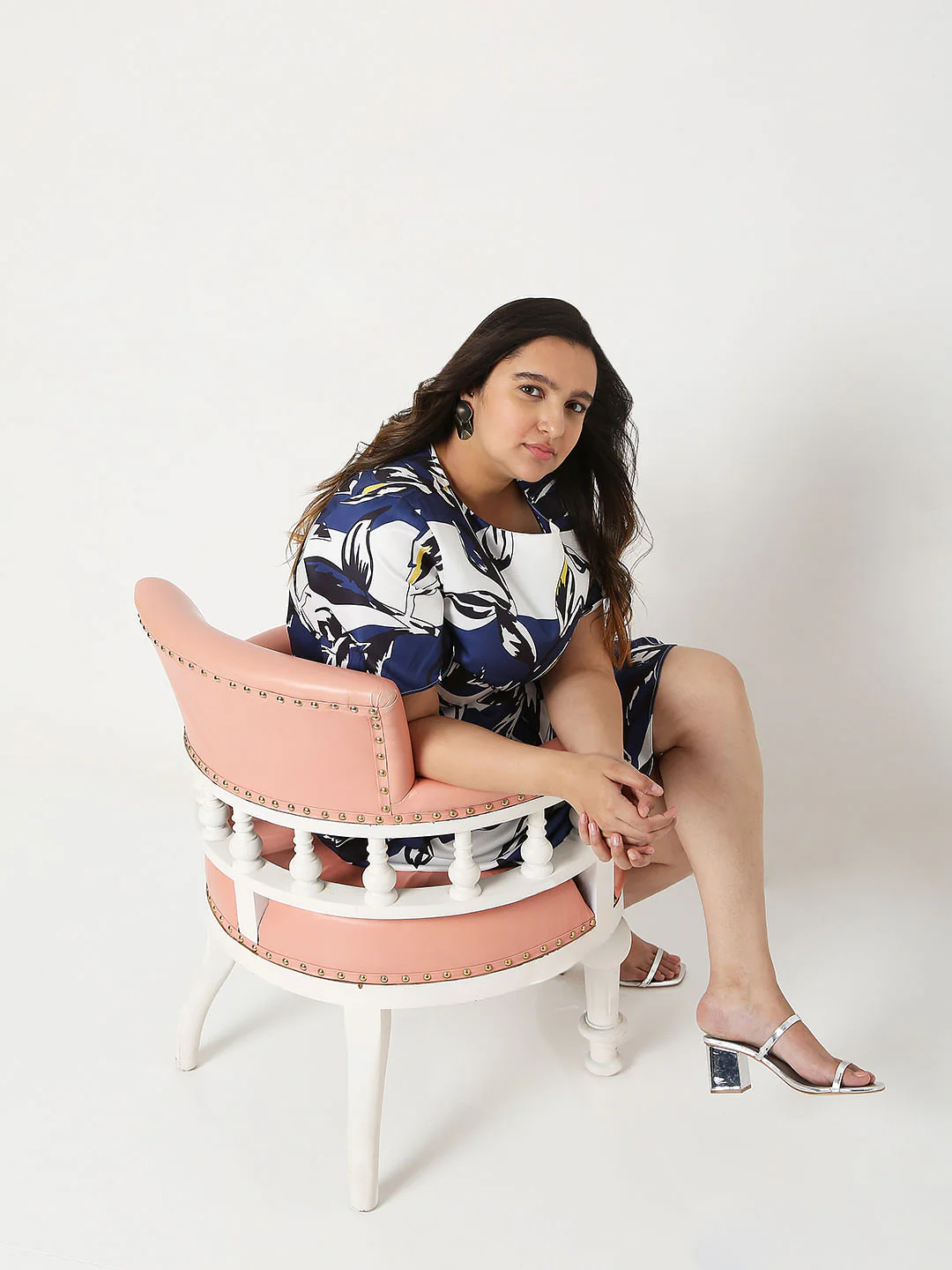 Curve White Printed Fit & Flare Dress