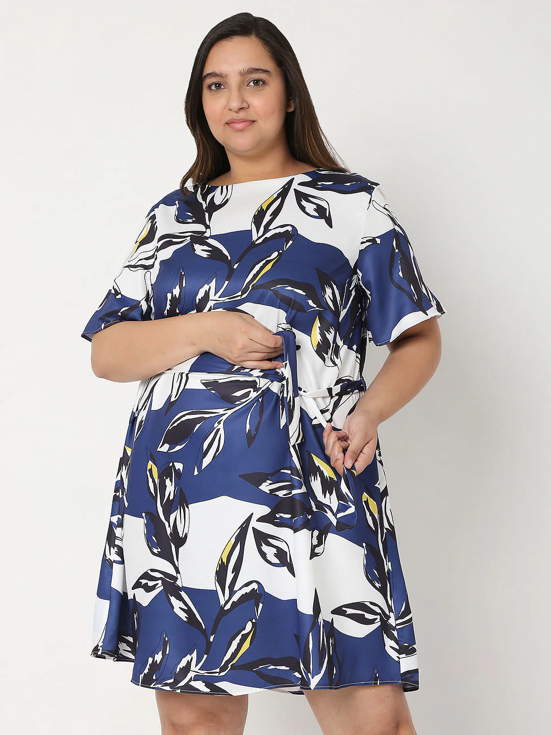Curve White Printed Fit & Flare Dress - Image 2