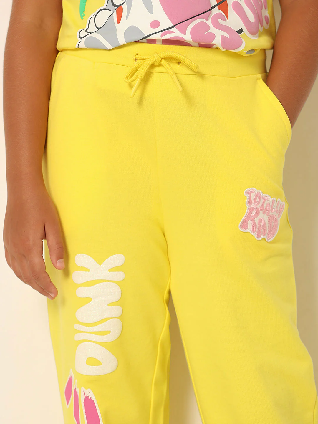 Girls Yellow Printed Co-Ord Set Joggers - Image 4
