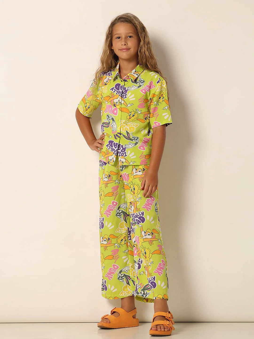 Looney Tunes Green Printed Co-Ord Set Shirt - Image 5