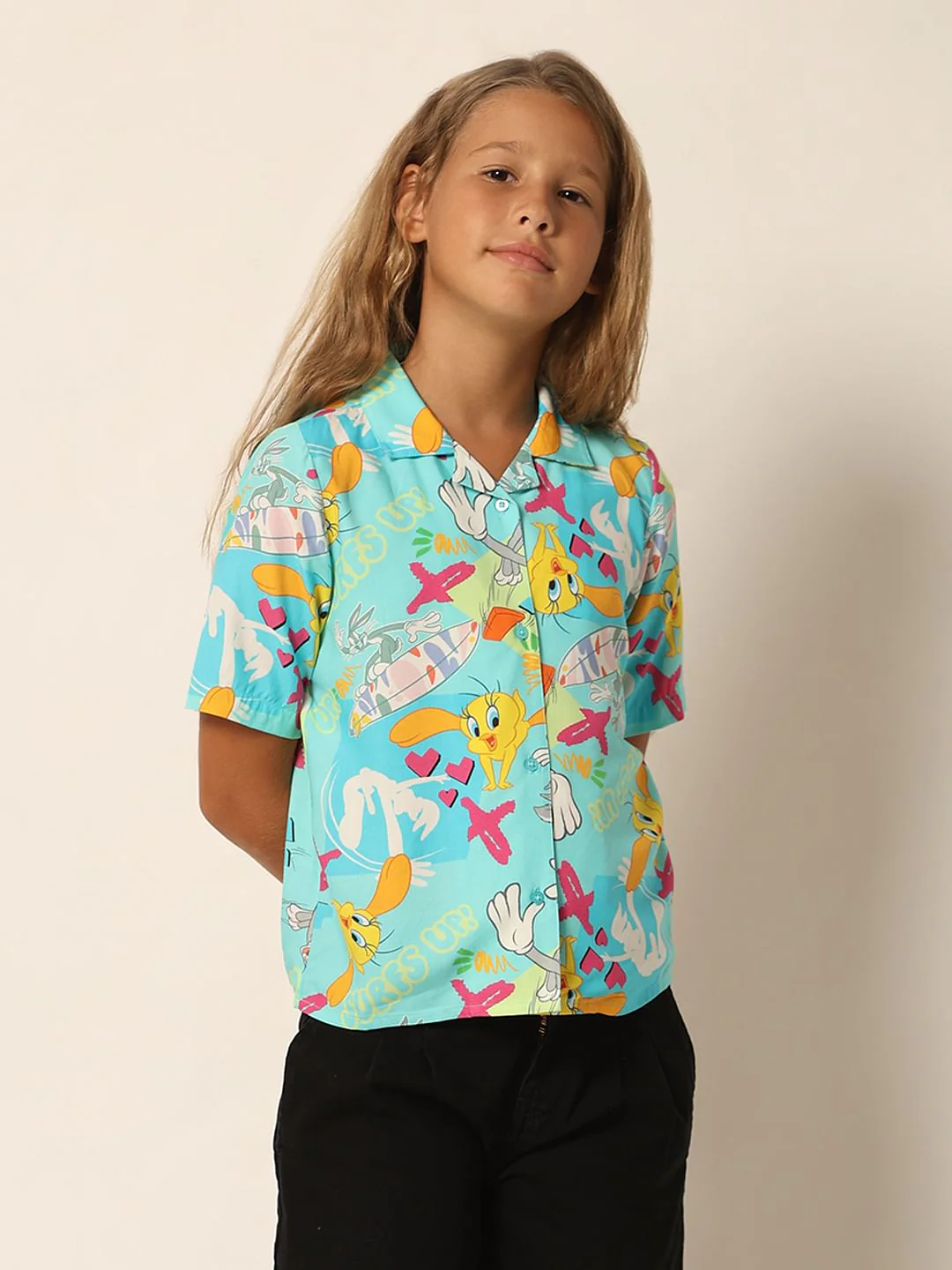 Looney Tunes Blue Button Down Shirt - Image 2