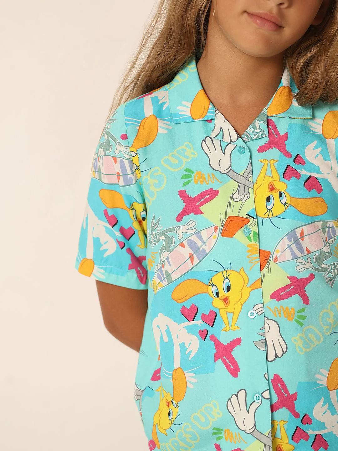 Looney Tunes Blue Button Down Shirt - Image 4
