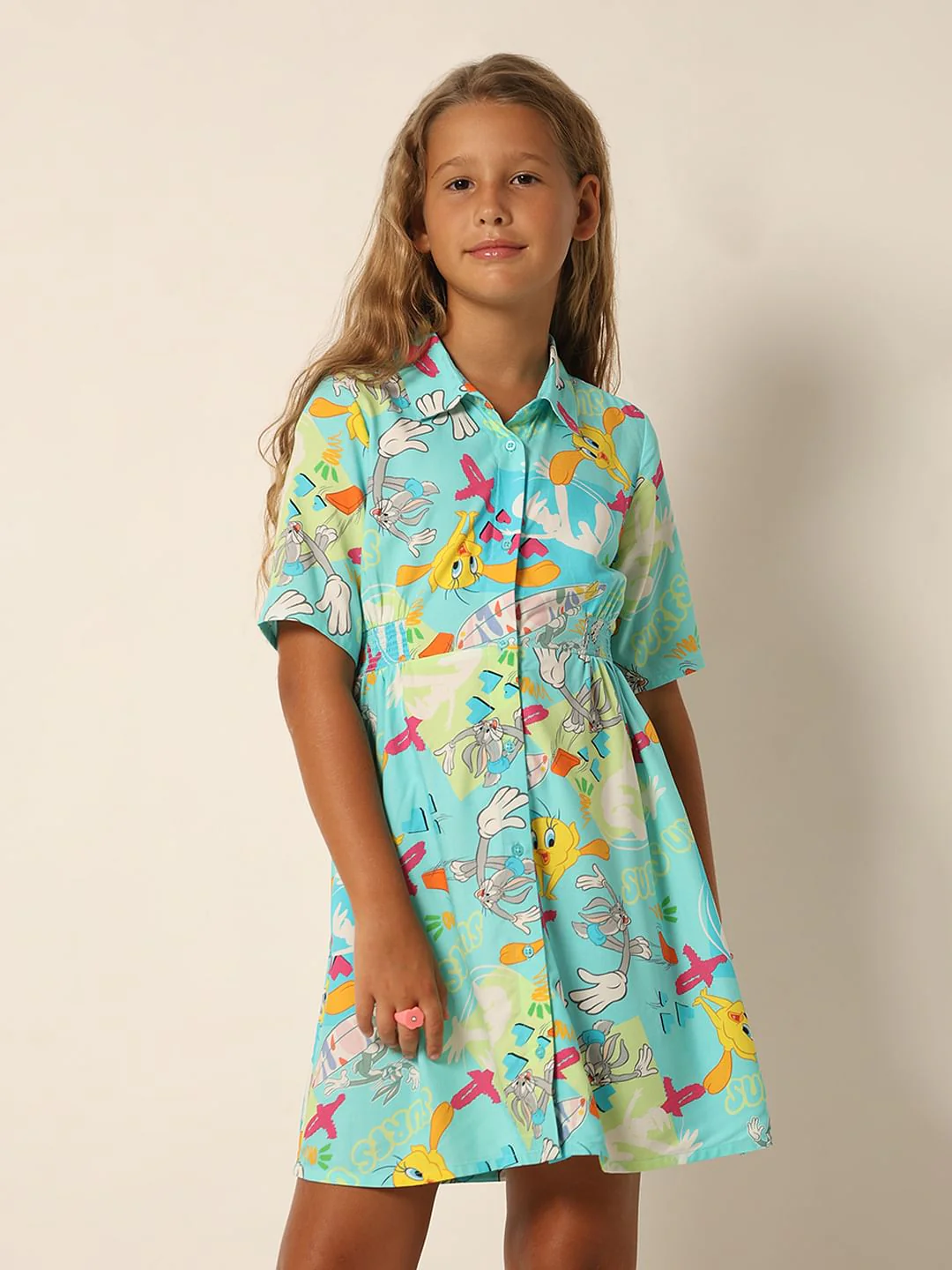 Looney Tunes Blue Printed Shirt Dress - Image 2