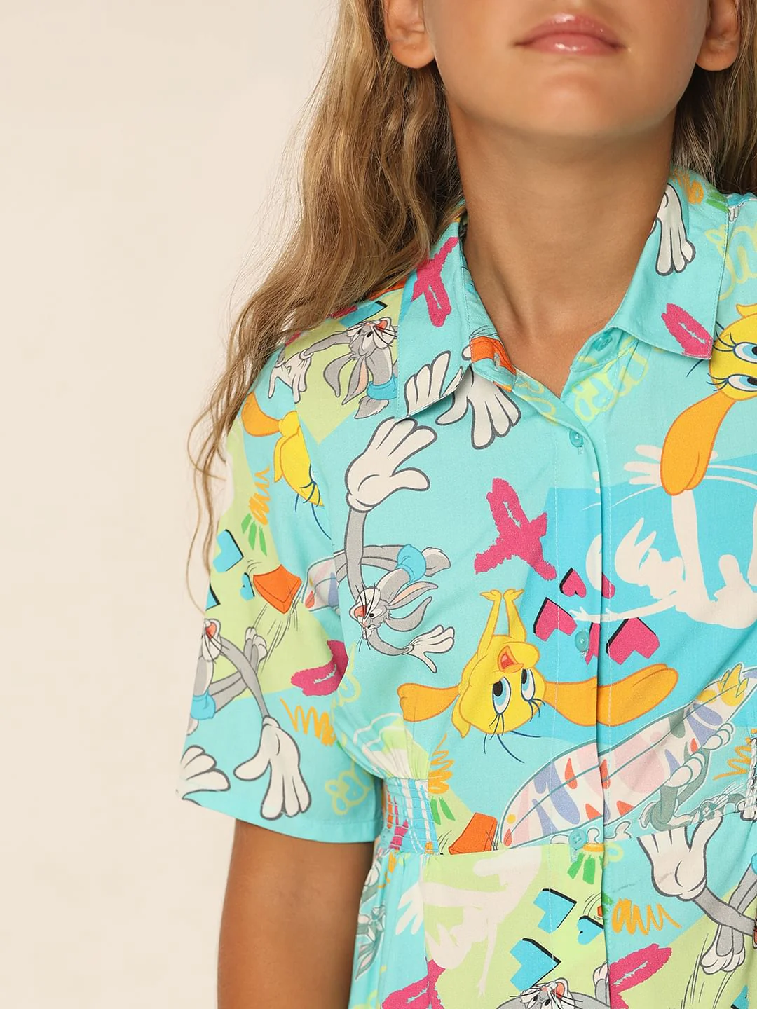 Looney Tunes Blue Printed Shirt Dress - Image 4