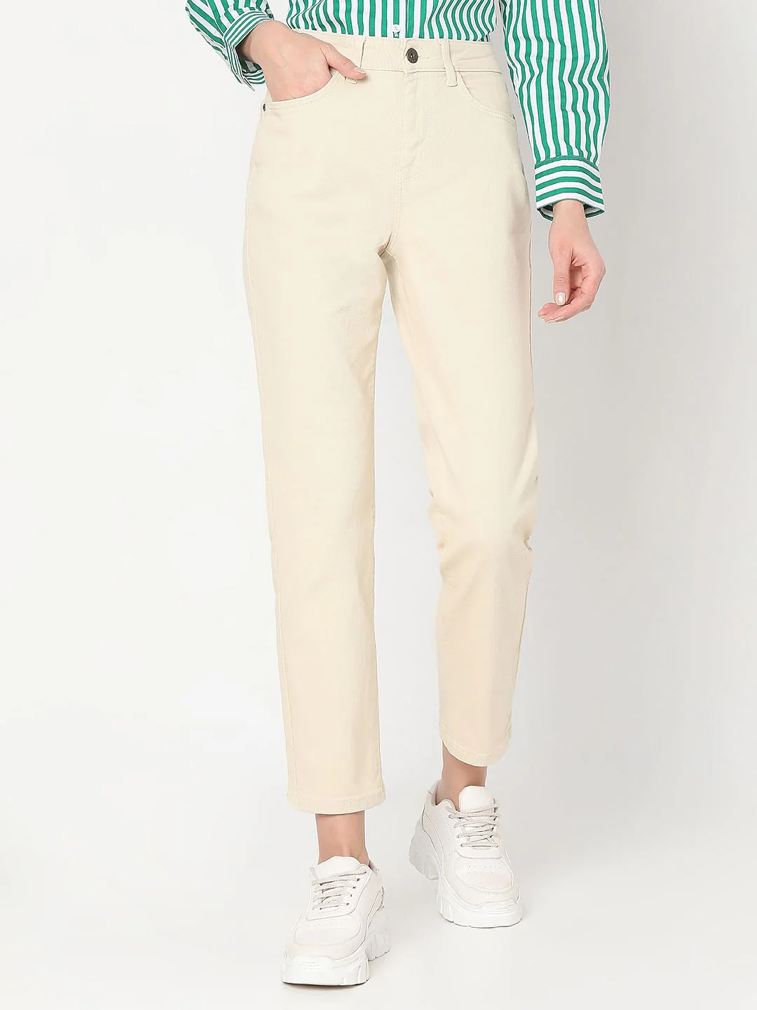 Ecru Mid Rise Jade Straight Fit Jeans - Image 2
