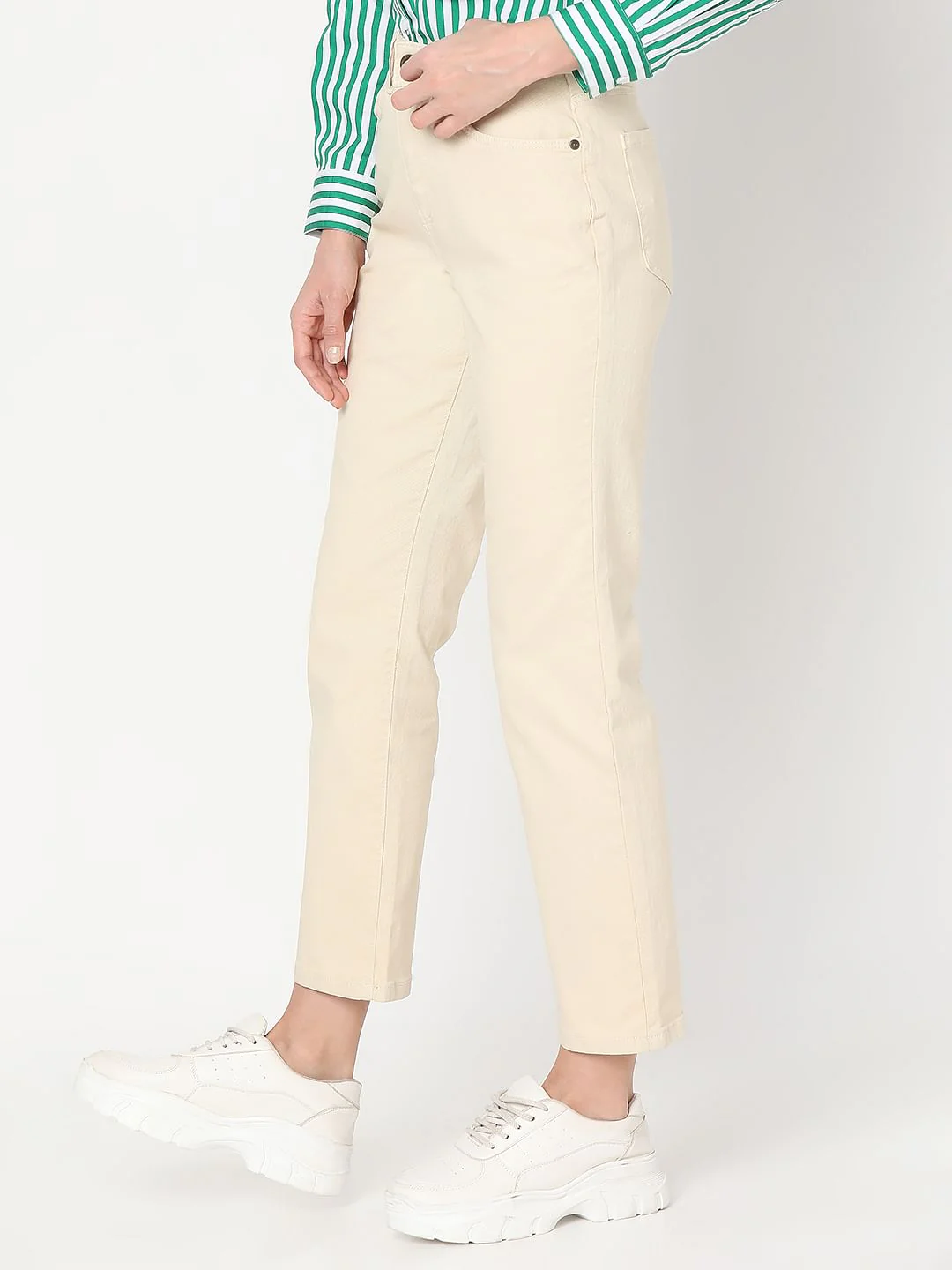 Ecru Mid Rise Jade Straight Fit Jeans - Image 3