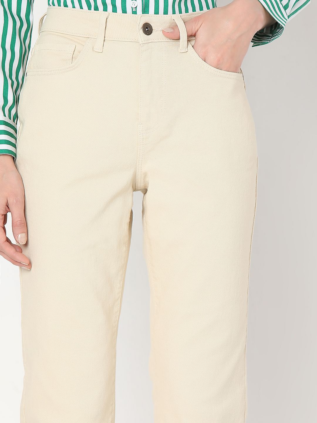 Ecru Mid Rise Jade Straight Fit Jeans - Image 6