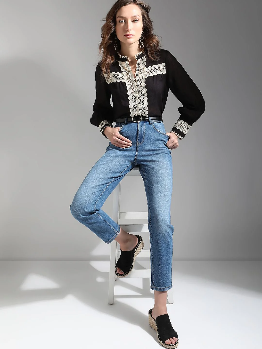 Blue Mid Rise Jade Straight Fit Jeans