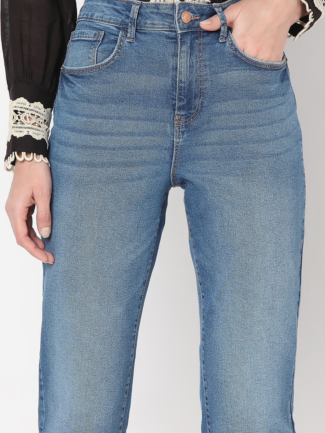 Blue Mid Rise Jade Straight Fit Jeans - Image 6