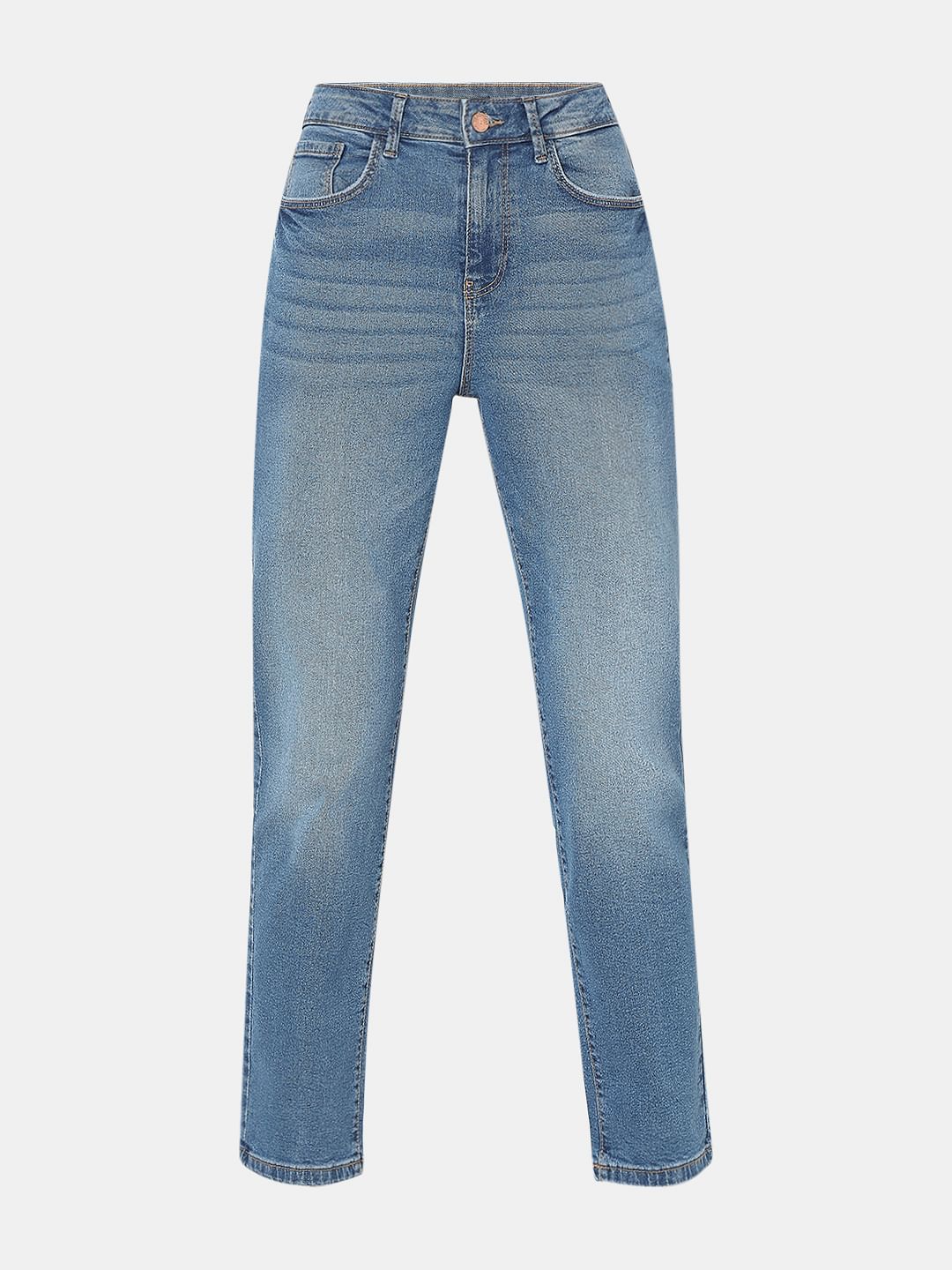 Blue Mid Rise Jade Straight Fit Jeans - Image 7