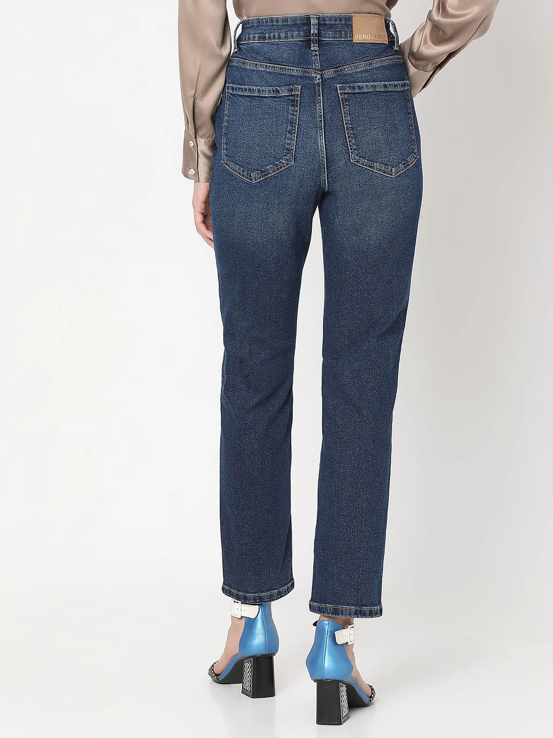 Dark Blue Mid Rise Jade Straight Fit Jeans - Image 4