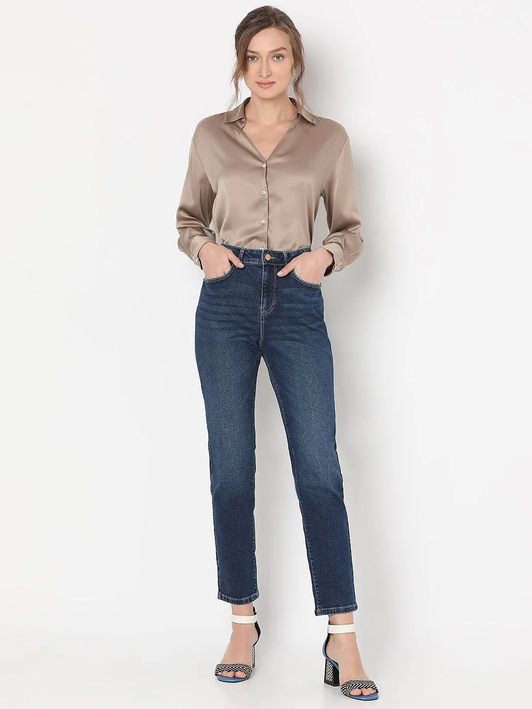 Dark Blue Mid Rise Jade Straight Fit Jeans - Image 5