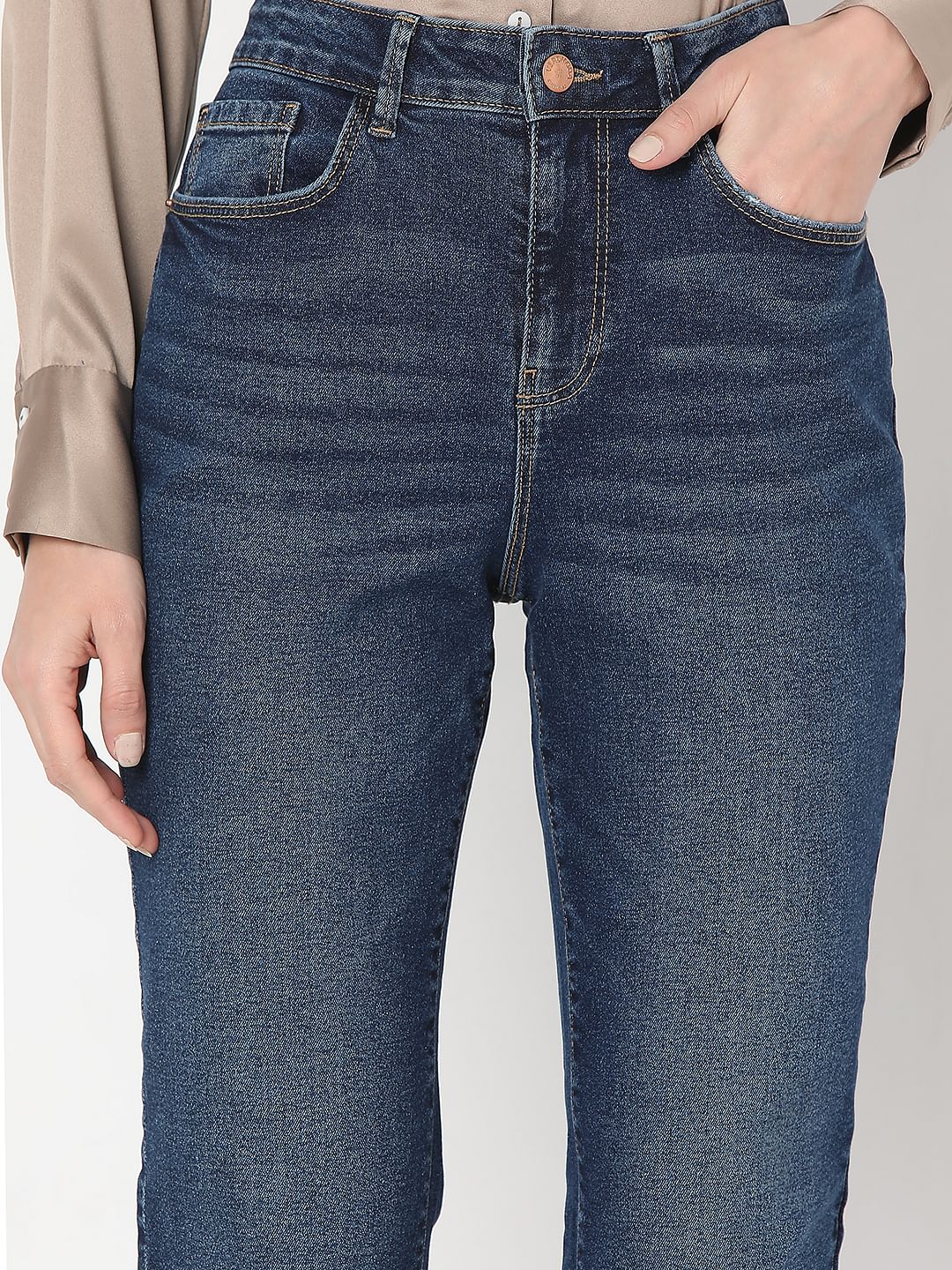 Dark Blue Mid Rise Jade Straight Fit Jeans - Image 6