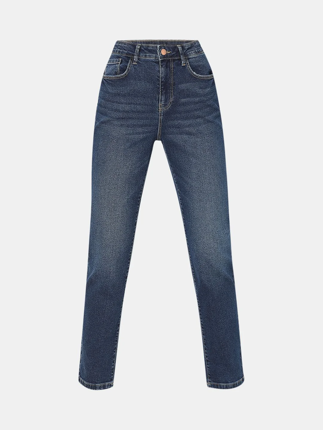Dark Blue Mid Rise Jade Straight Fit Jeans - Image 7