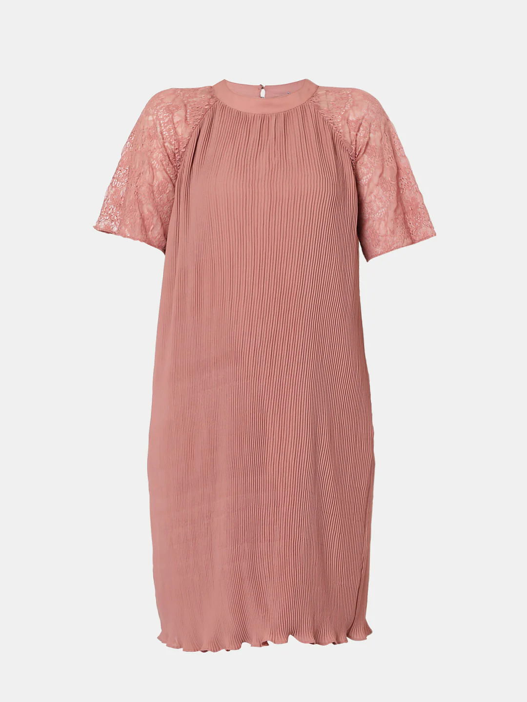 Pink Pleated Lace Dress - Image 7