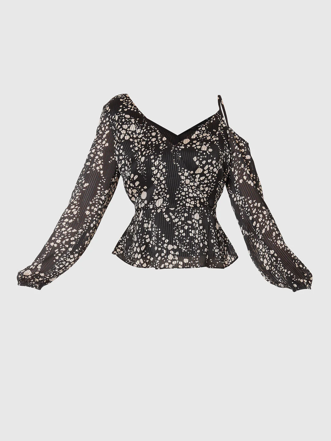 Black Cold Shoulder Pleated Top - Image 7