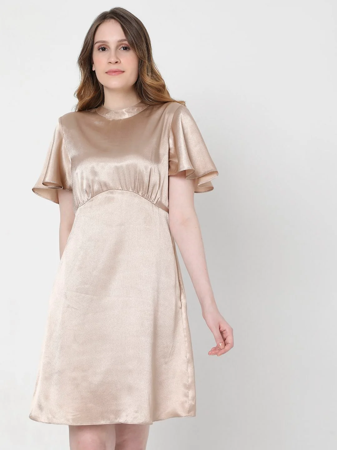Beige Fit & Flare Dress - Image 2