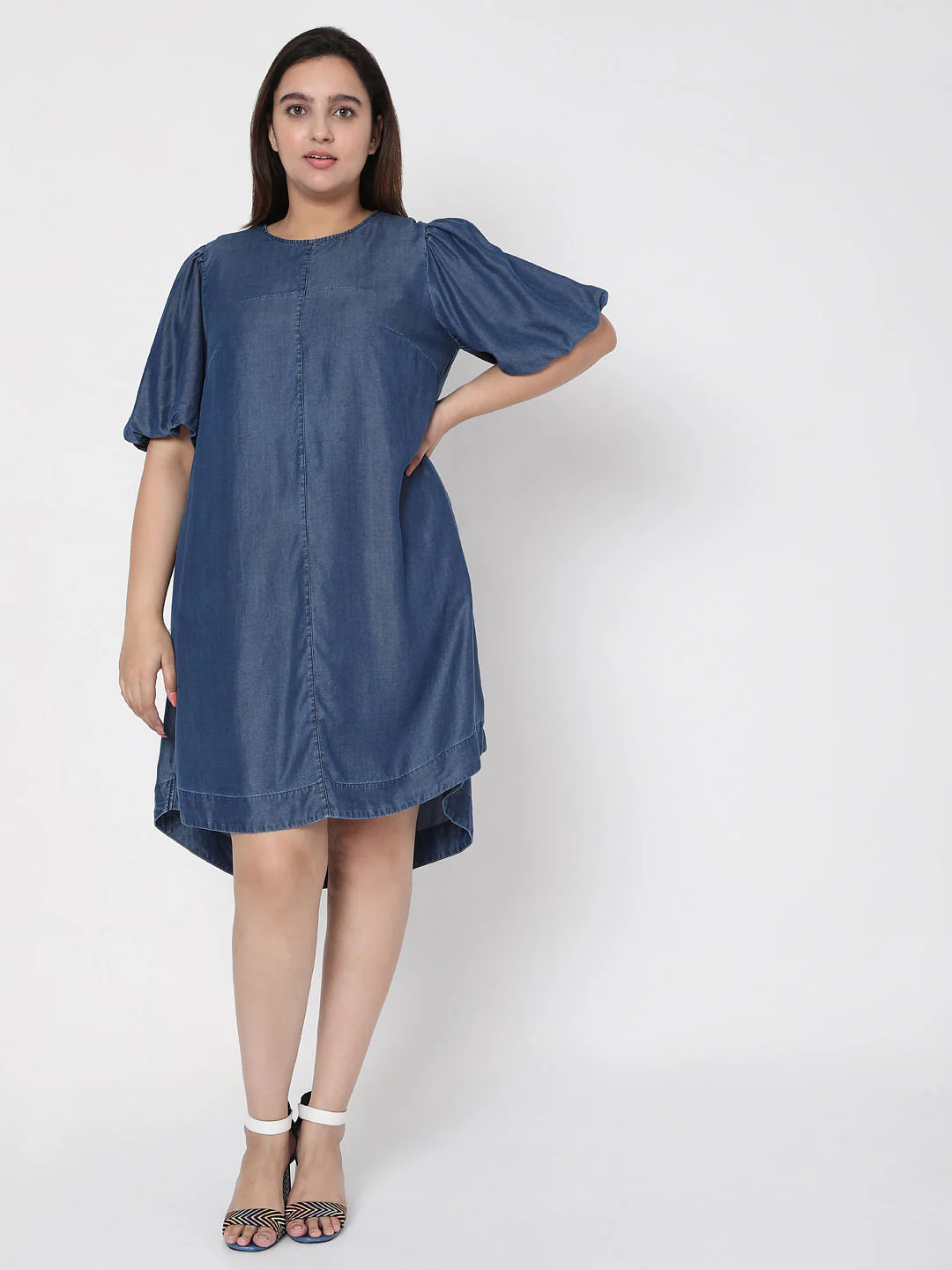 Curve Blue Denim Shift Dress - Image 2