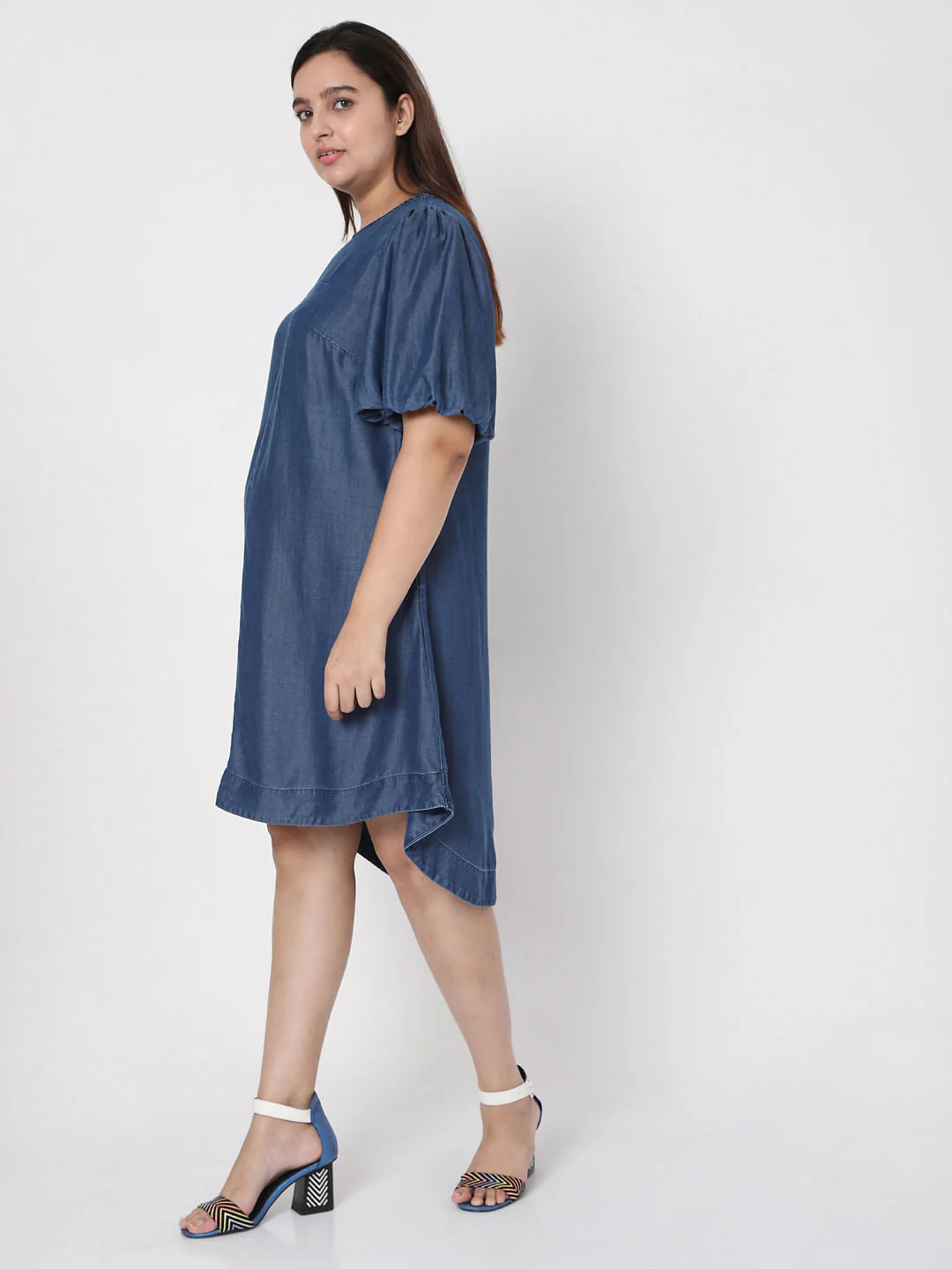 Curve Blue Denim Shift Dress - Image 3