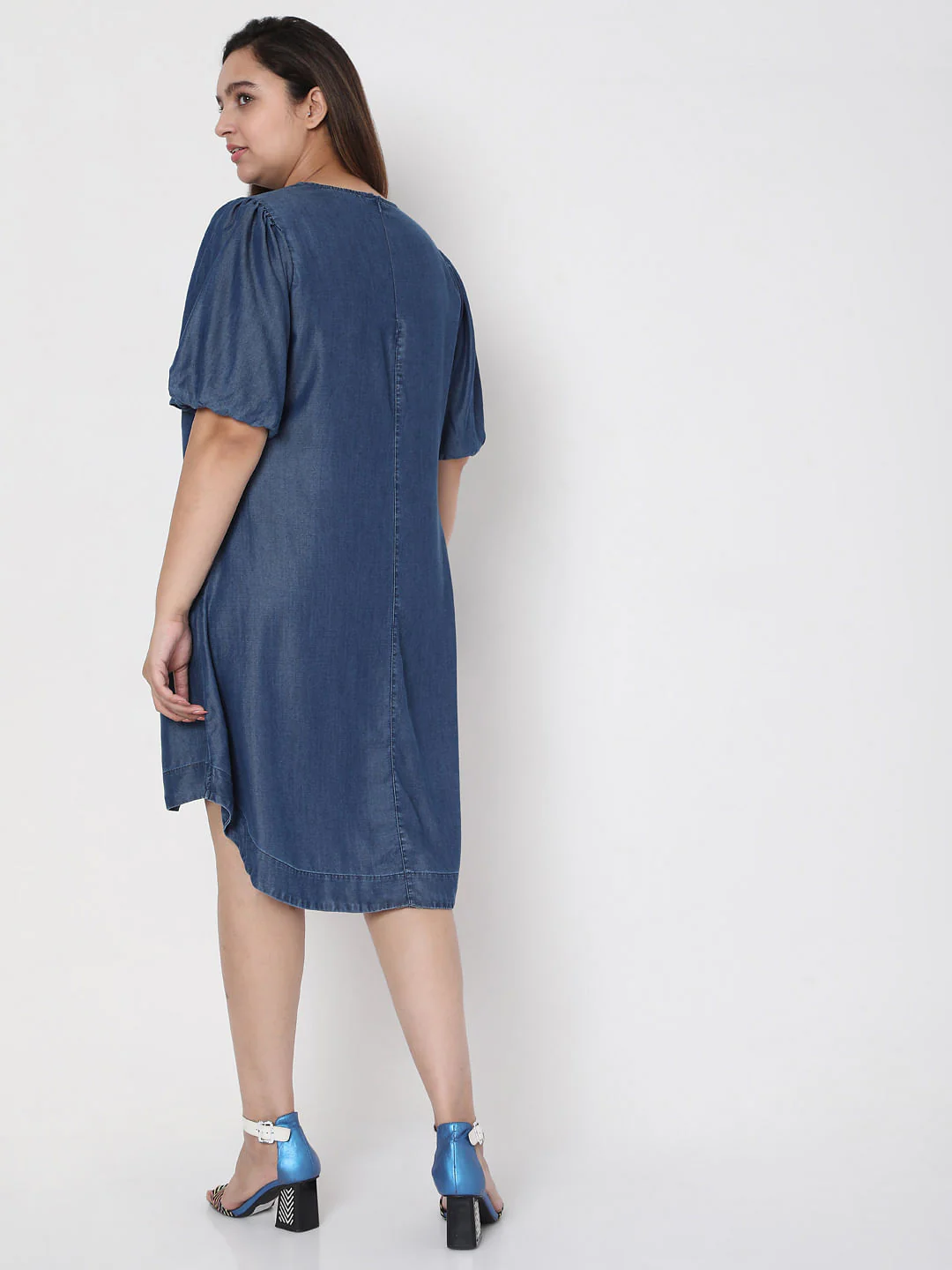 Curve Blue Denim Shift Dress - Image 4