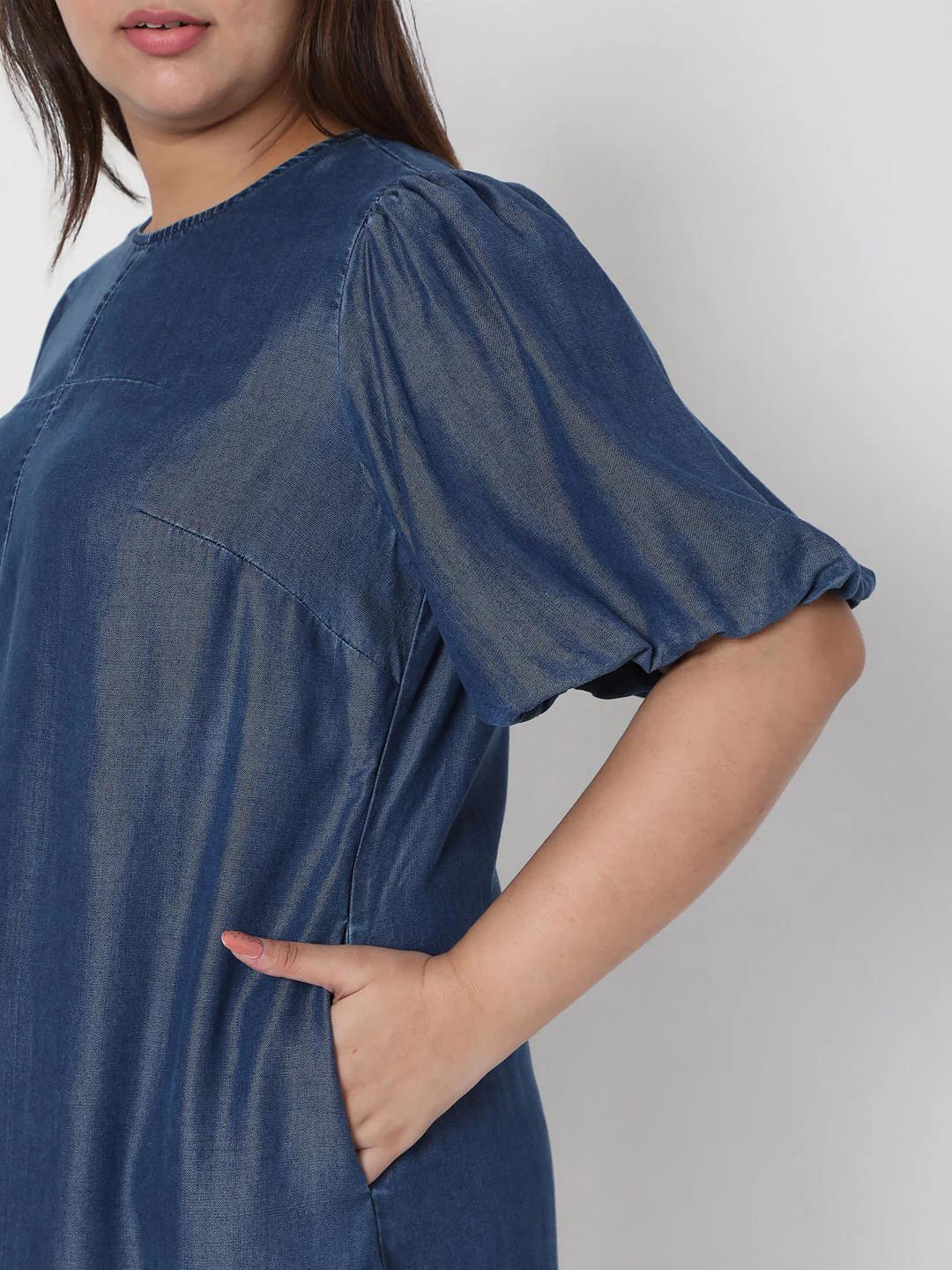 Curve Blue Denim Shift Dress - Image 5
