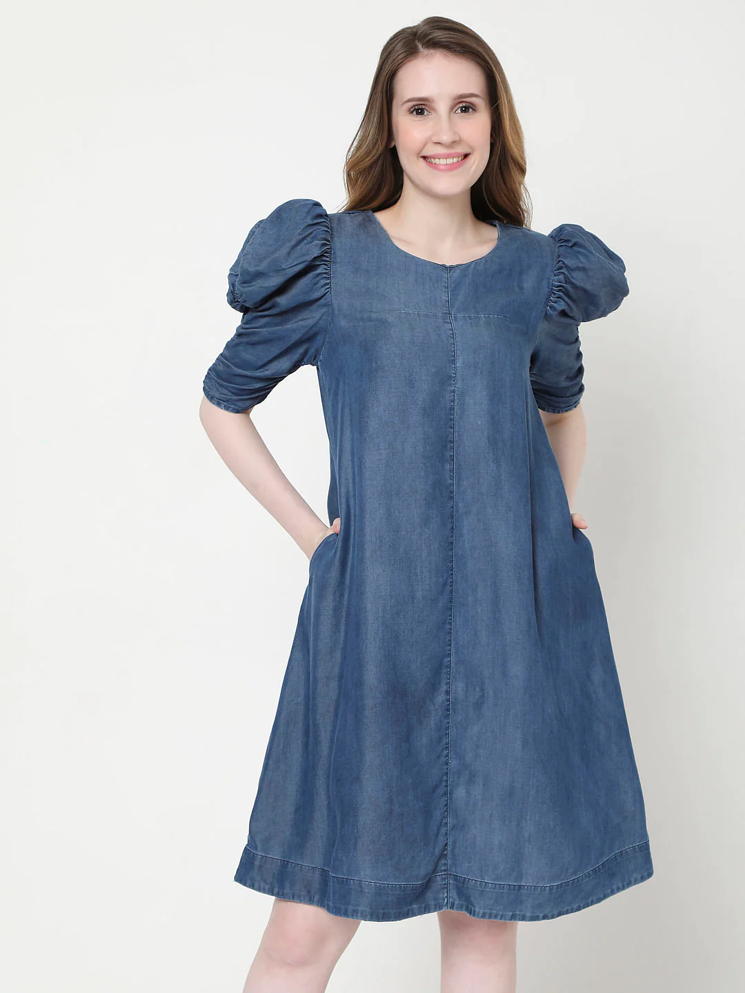 Blue Puff Sleeves Shift Dress - Image 2