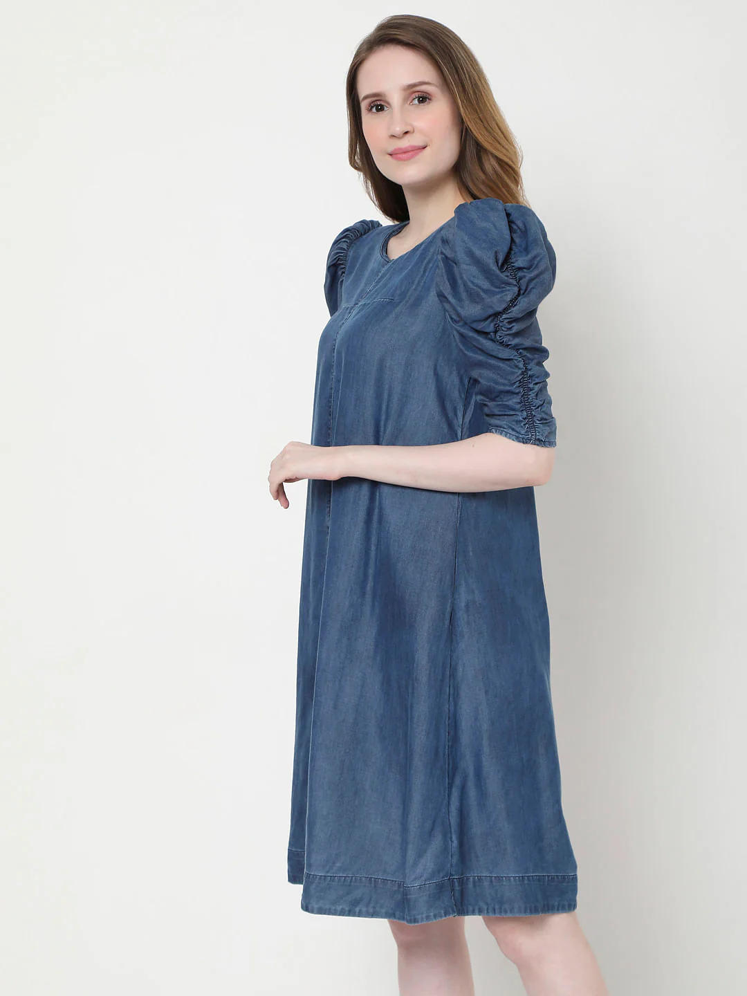 Blue Puff Sleeves Shift Dress - Image 3