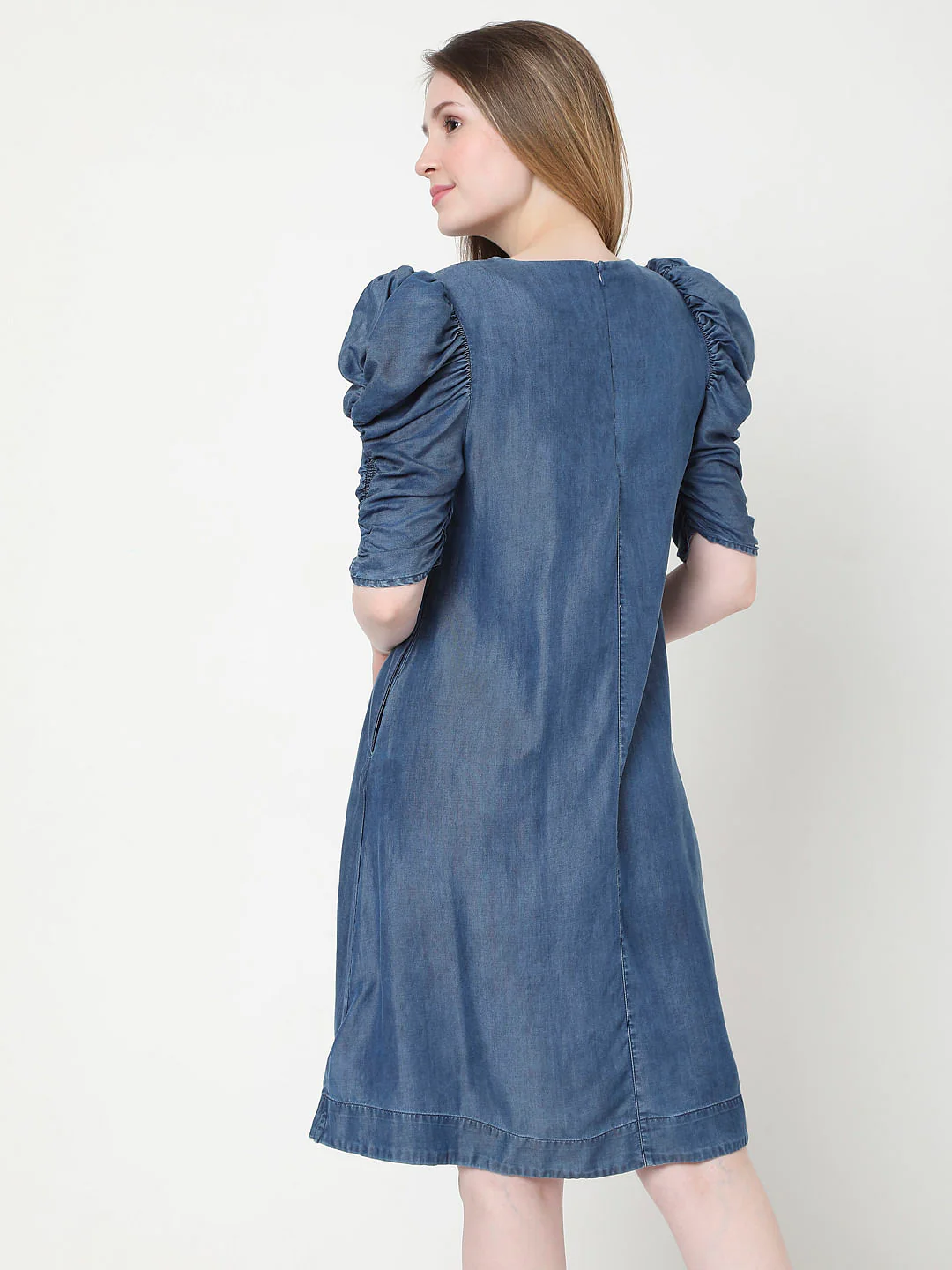 Blue Puff Sleeves Shift Dress - Image 4