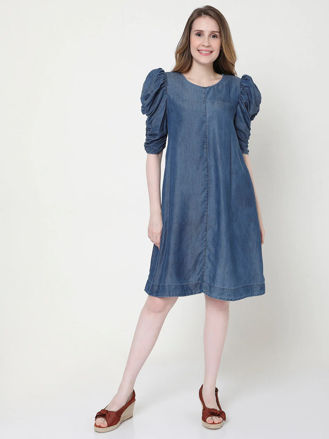 Blue Puff Sleeves Shift Dress - Image 5